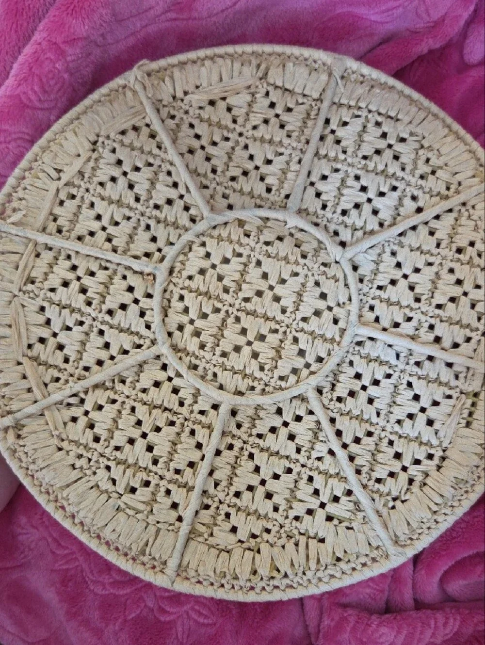 Crate&Barrel Natural Woven Round Serving Tray with White Removable Center